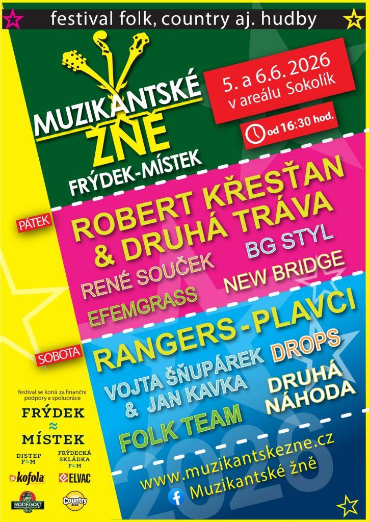 Areál Sokolík ve Frýdku-Místku bude na začátku června patřit Muzikantským žním. Tradiční festival folk, country a jiných žánrů se uskuteční v pátek 5. a v sobotu 6. června, vždy od 16.30 hodin.