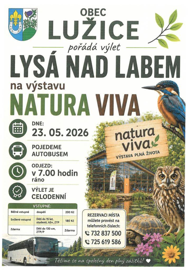Obec Lužice pořádá zájezd na výstavu NATURA VIVA 23. 5. 2026.