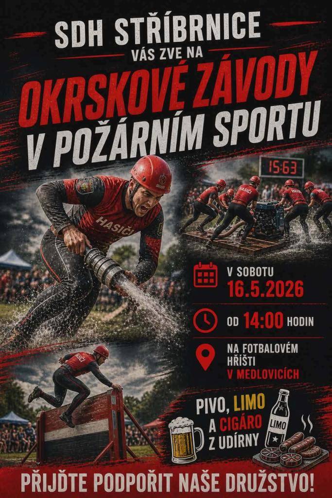V sobotu 16. května 2026 od 14:00 na fotbalovém hřišti v Medlovicích.