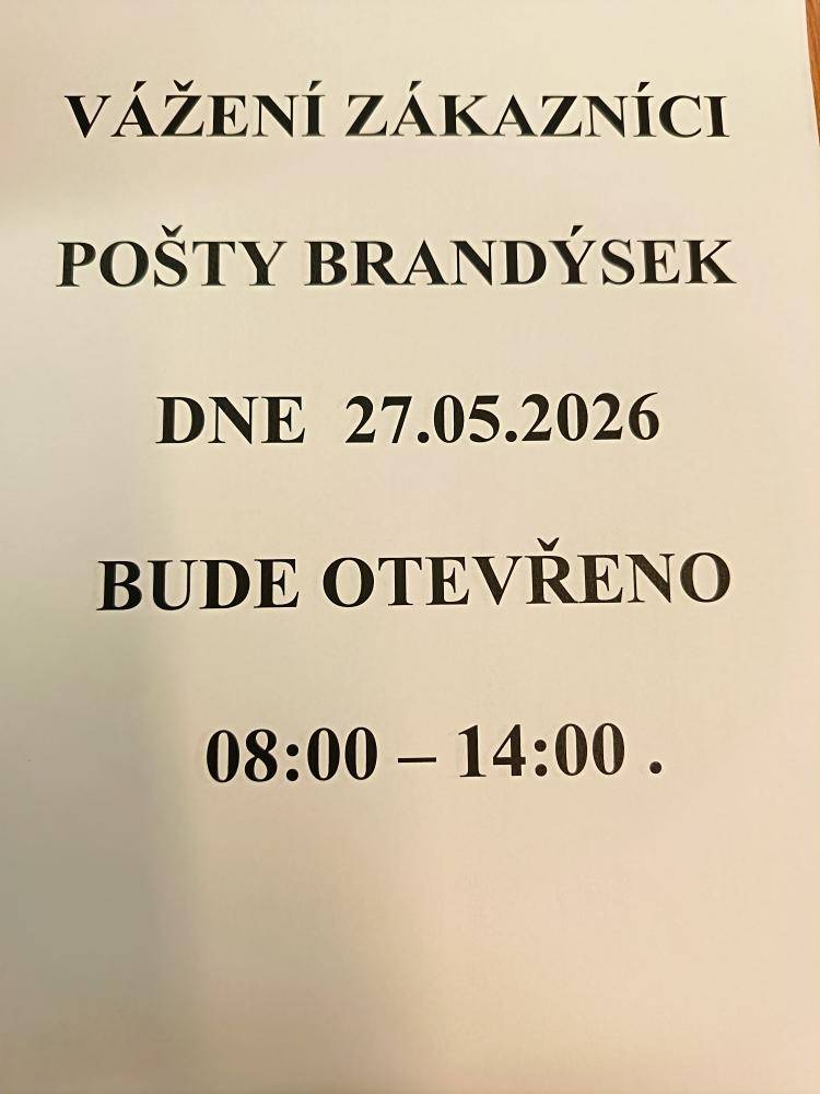 Pošta Brandýsek - otevírací hodiny 27.05.2026