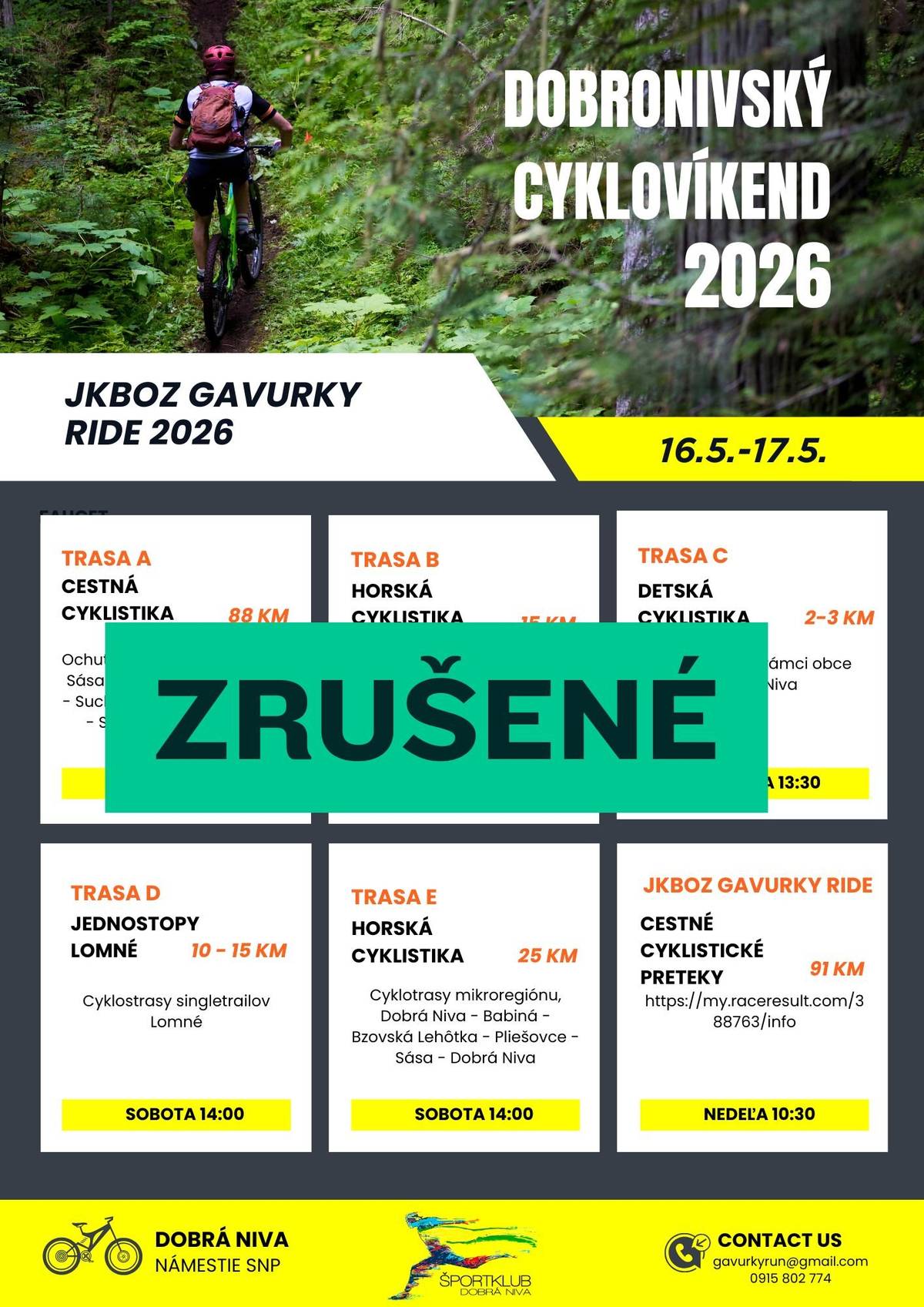 Z dôvodu nepriaznivého počasia sa sobotný program neuskutoční.   Nedeľný program zostáva v platnosti a prebehne podľa pôvodného programu.   Ďakujeme za pochopenie.