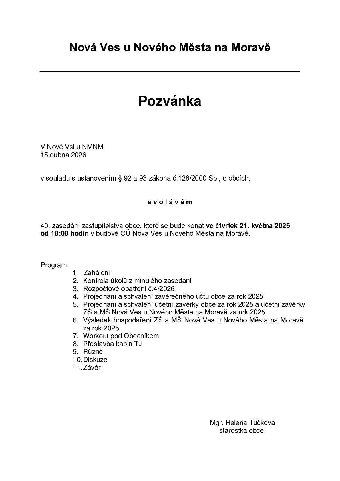 Dobrý den, v příloze Pozvánka