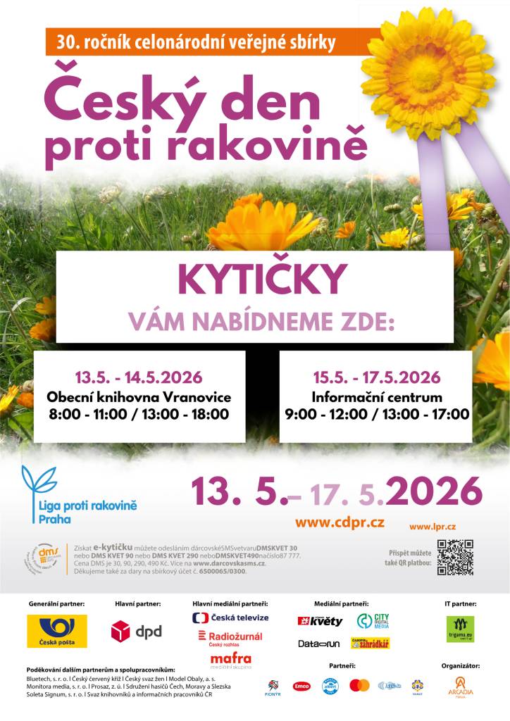 Obecní knihovna Vranovice se zapojuje do tradiční celonárodní veřejné sbírky Český den proti rakovině.