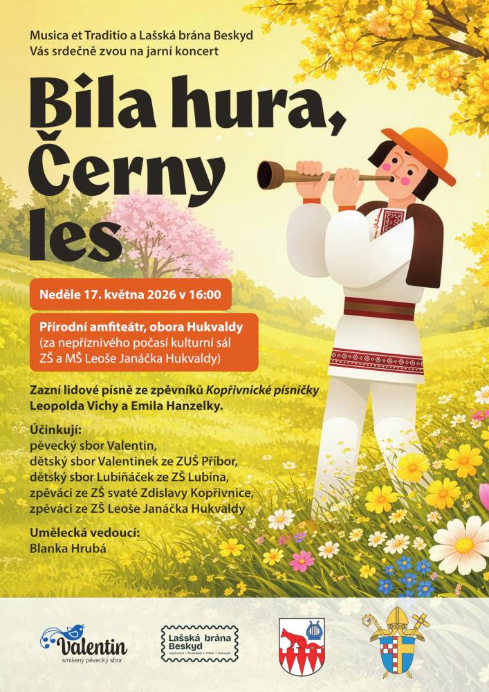 Musica et Traditio a Lašká brána Beskyd srdečně zvou na koncert Bila hura, Černy les, který se koná v neděli 17. května od 16 hodin v sále ZŠ Hukvaldy.