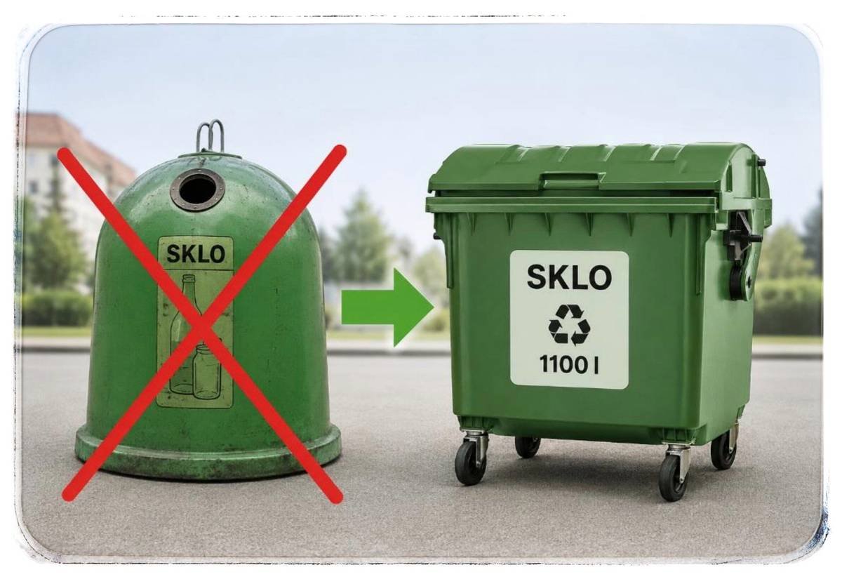 Vážení občané, v průběhu tohoto týdne bude na území města probíhat výměna nádob určených ke sběru skla. Stávající sběrné zvony budou postupně nahrazeny novými zelenými kontejnery o objemu 1 100 litrů. K výměně dochází především z důvodu špatného technického stavu původních zvonů. Nové kontejnery zároveň zabrání vypadávání střepů do okolí nádob, což přispěje k lepšímu pořádku na stanovištích sběrných míst. Zajištěn bude také jednodušší úklid okolí a rychlejší svoz odpadu, což přinese plynulejší a efektivnější provoz. Co patří do kontejneru na sklo: * skleněné lahve (např. od nápojů), * skleněné nádoby a sklenice (pokud možno bez kovových a plastových uzávěrů), * zavařovací sklo. Co do kontejneru na sklo nepatří: * zrcadla, * autoskla, * keramika a porcelán, * žárovky a zářivky, * okenní tabulové sklo – to patří do sběrného dvora, * sklenice se zbytky potravin, * kombinované materiály (např. sklo spojené s kovem nebo plastem). Prosíme občany o zvýšenou opatrnost v místech probíhající výměny a děkujeme za pochopení.