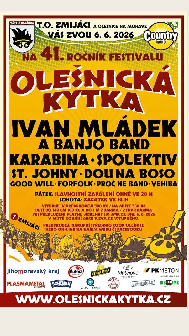 Pozvánka na 41. ročník festivalu Olešnická kytka  v sobotu 6.6.2026 od 14 hodin.