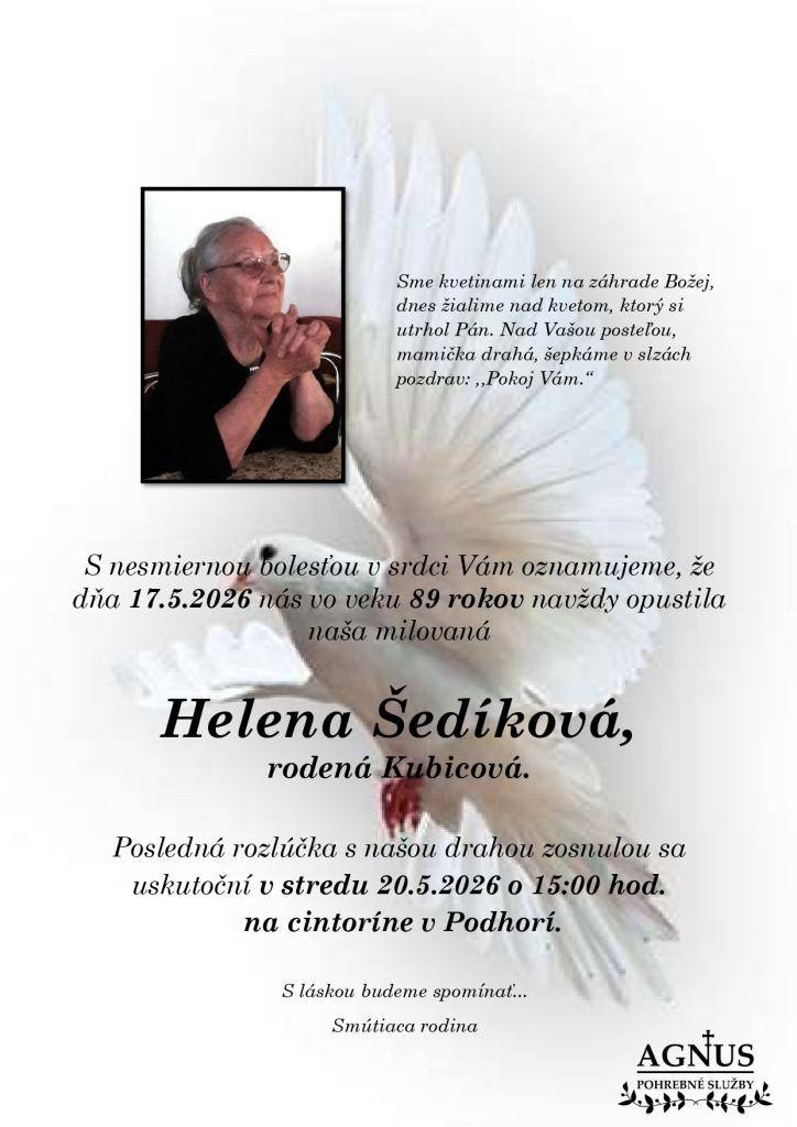 Šedíková Helena, rod. Kubicová- máj 2026