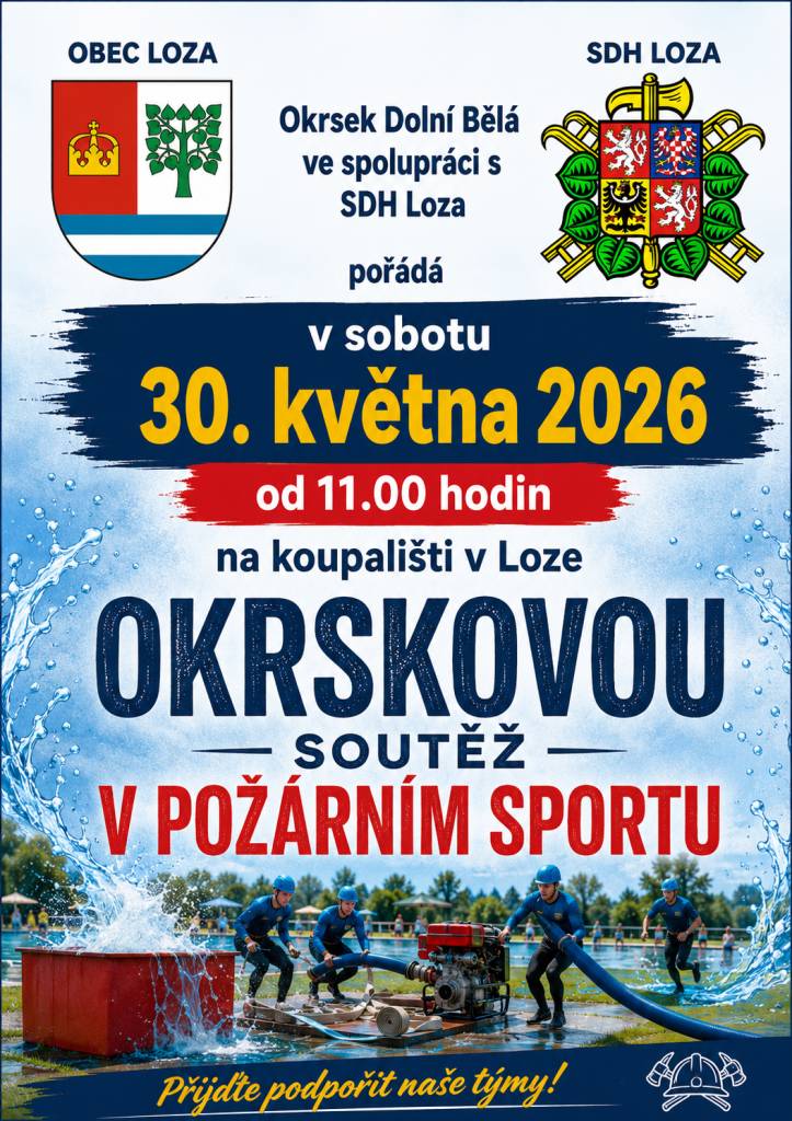 V sobotu 30. května 2026 od 11:00 hodin se na koupališti v Loze uskuteční soutěž pořádaná SDH Loza. Tato akce v rámci okrsku Dolní Bělá slibuje zajímavé aktivity.
