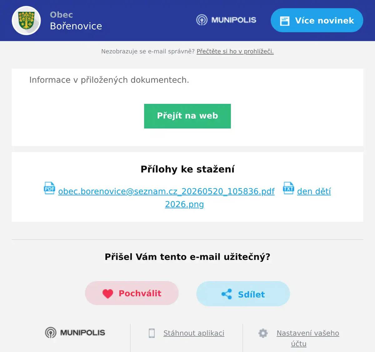 Informace v přiložených dokumentech.