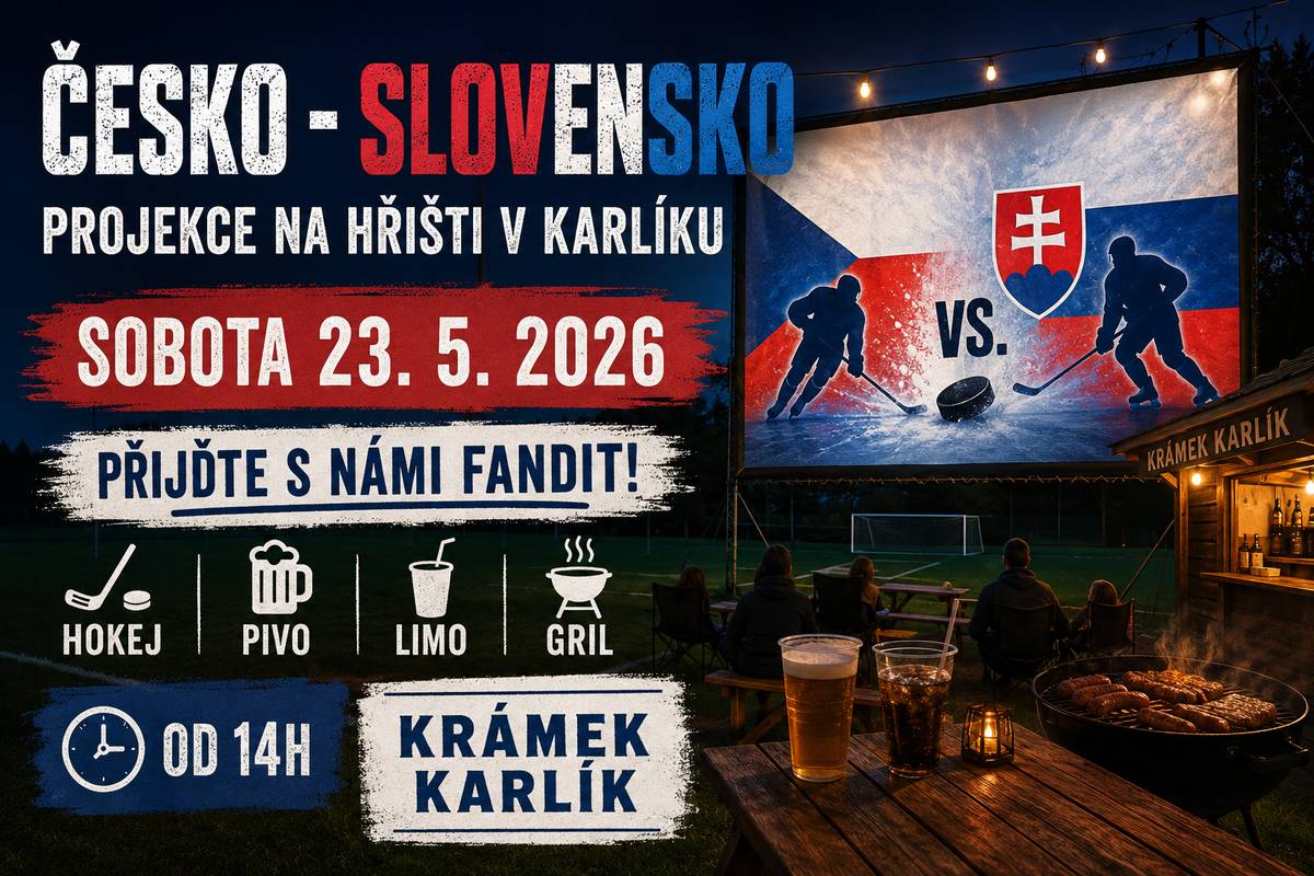 Přijďte si užít společné fandění na karlické hřiště! V sobotu 23. 5. od 14:00 bude připraveno promítání hokejového zápasu Česko vs. Slovensko. ⏰ Začínáme už ve 14:00 🏒 Samotný zápas startuje v 16:20 📍 Karlické hřiště Čeká nás skvělá atmosféra, napětí a pořádná dávka fandění. Vezměte rodinu, kamarády, něco na sezení a přijďte podpořit naše hokejisty! Těšíme se na vás! 🇨🇿💪