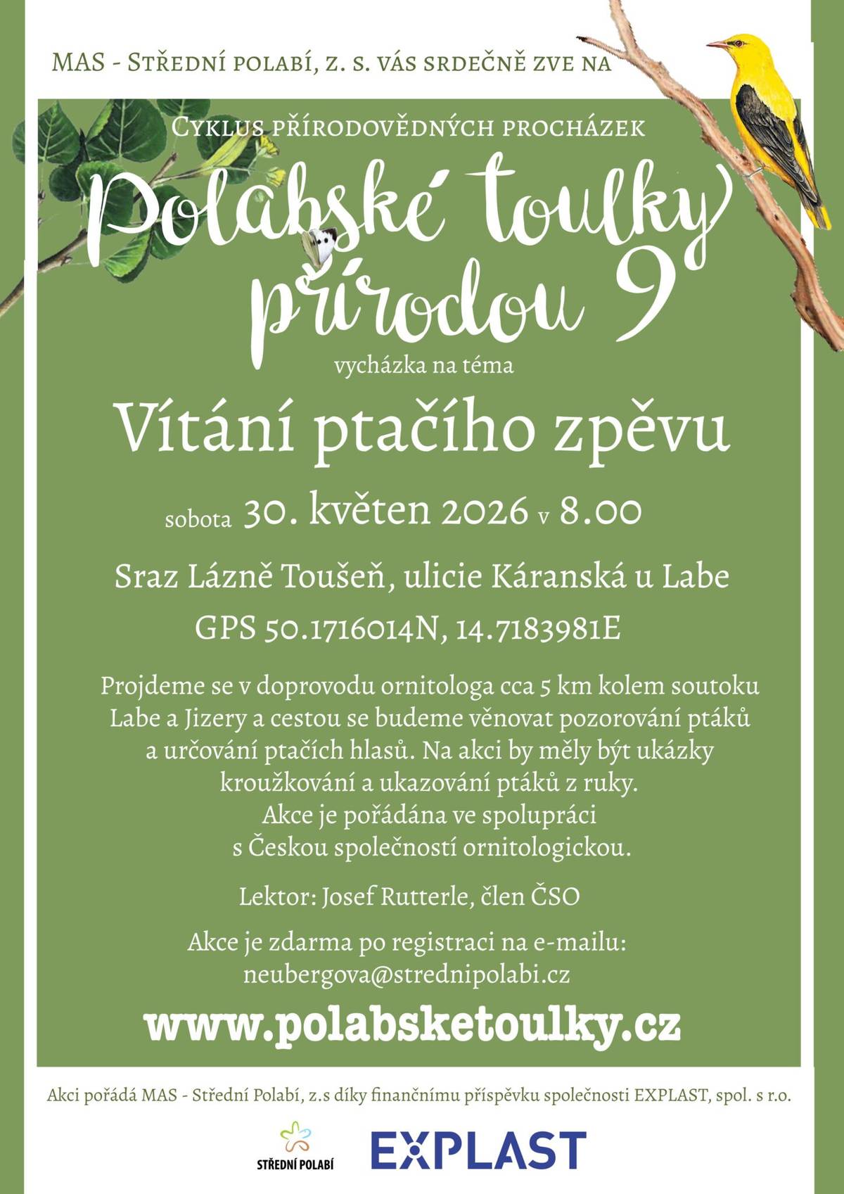 Na vycházku srdečně zve MAS-Střední Polabí, jedná se o přírodovědnou procházku z cyklu Polabské toulky přírodou 9.