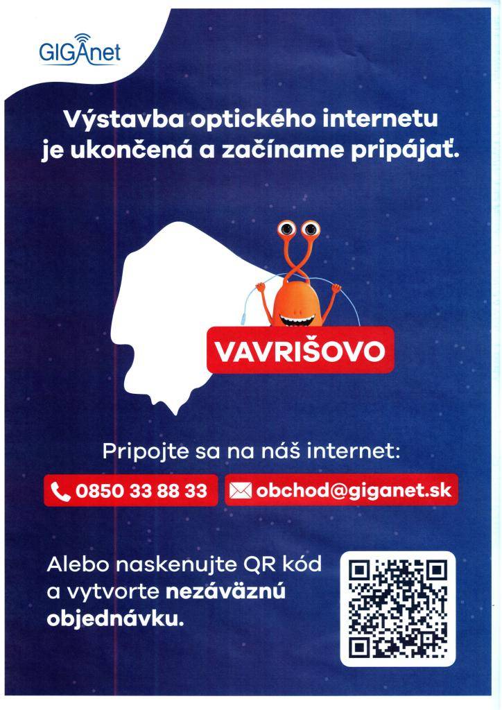informácia o výstavbe optického internetu a možnosti pripojenia sa