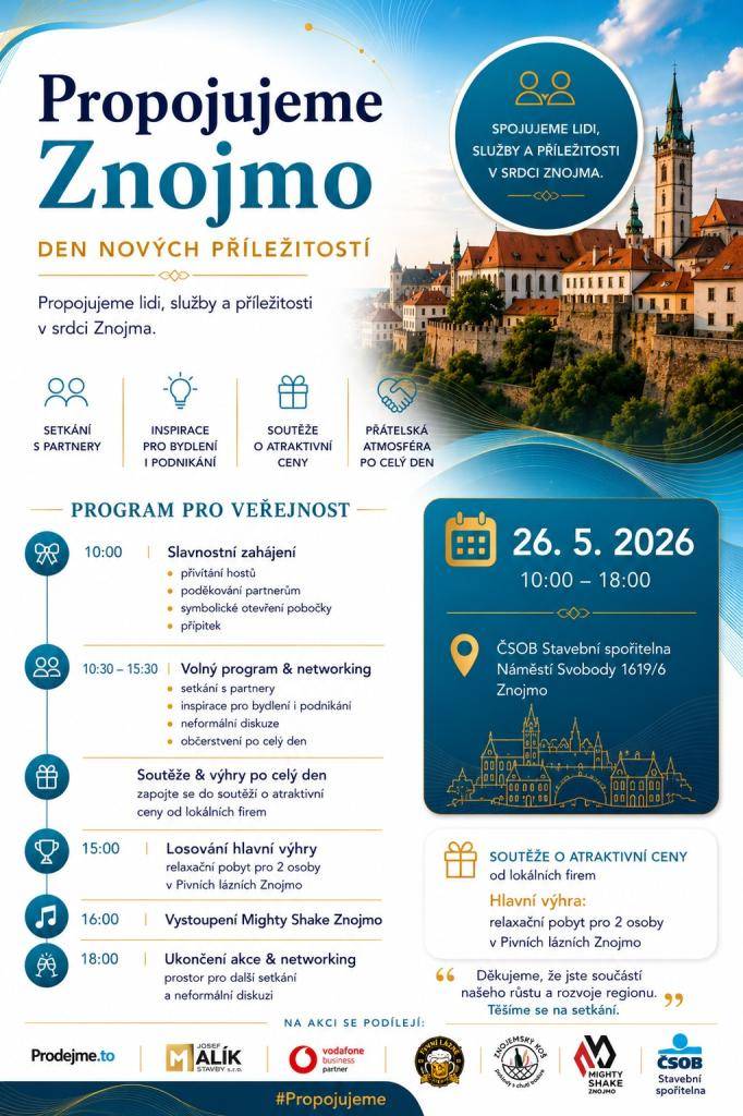 Den nových příležitostí  Kdy: 26.5.2026, 10 - 18 hodin  Kde: Znojmo