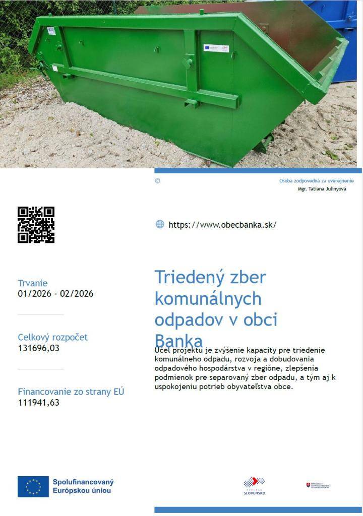 Triedený zber komunálnych odpadov v obci Banka