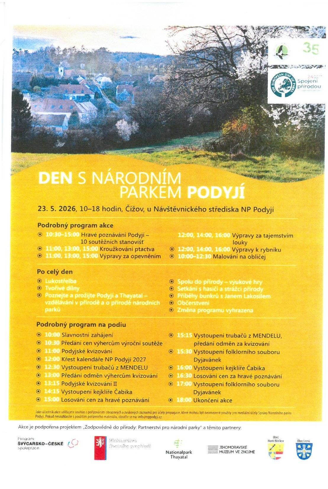 Zveme všechny na Den s NP Podyjí dne 23.5.2026 do Čížova od 10:00 do 18:00.