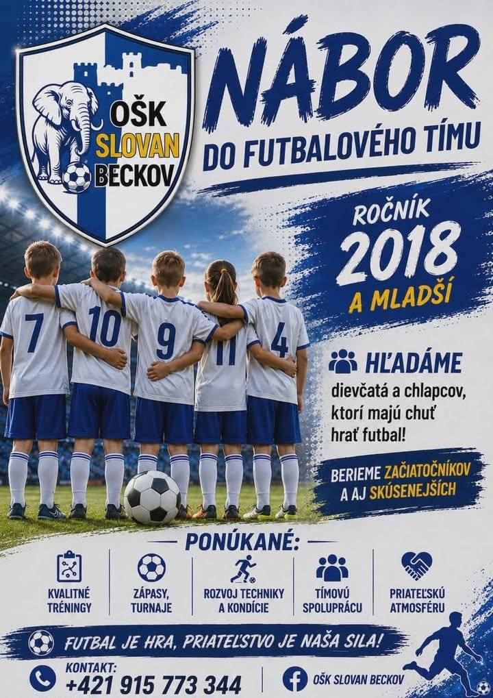 Obecný športový klub Slovan Beckov hľadá dievčatá a chlapcov so záujmom hrať futbal.