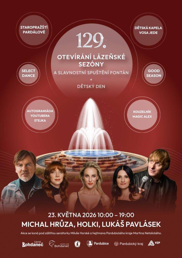 129. Otevírání lázeňské sezóny 23.5.2026 od 10:00 - 19:00.