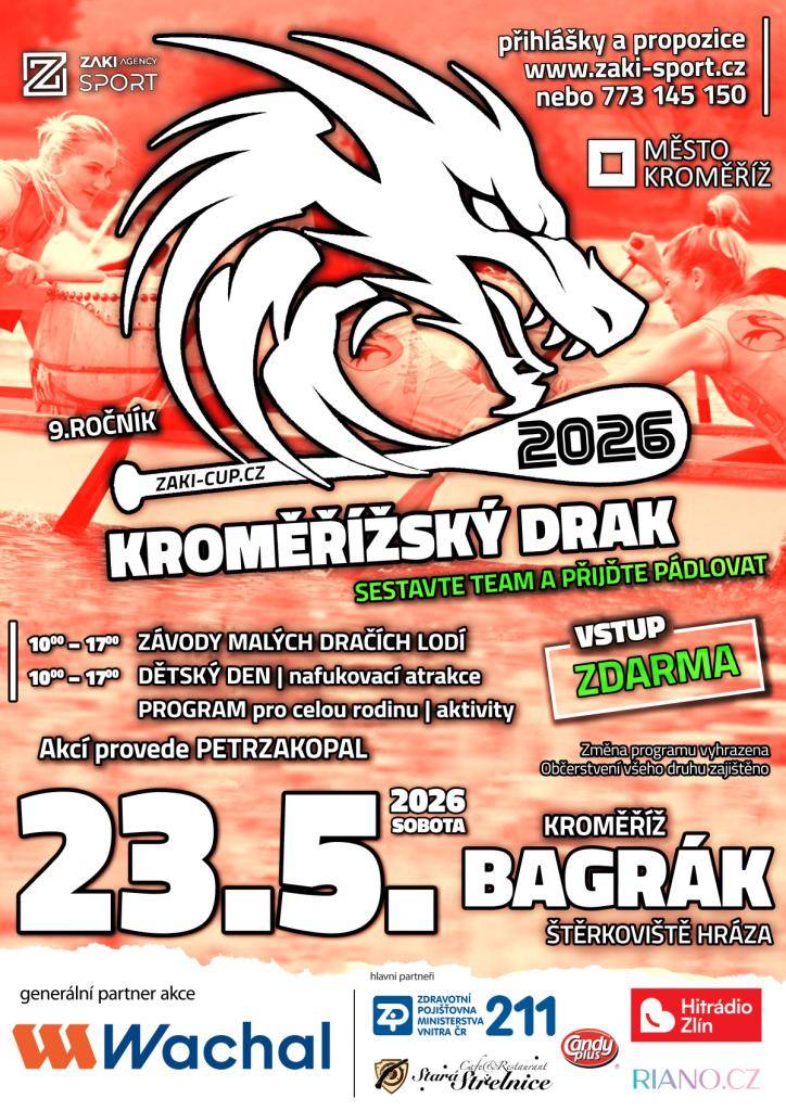 Níže naleznete pozvánky na závody dračích lodí a dětský den, které se konají na Bágráku v Kroměříži.