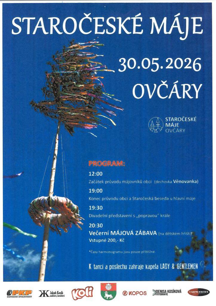 Staročeské Máje v Ovčárech 30.5.2026, začátek průvodu ve 12:00 hod.