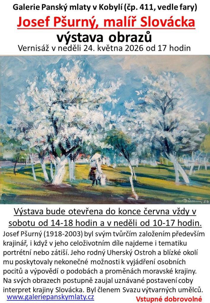 Kdy: NEDĚLE 24.5.2026 od 17:00 - potrvá do června  Kde: Galerie Panský mlaty v Kobylí