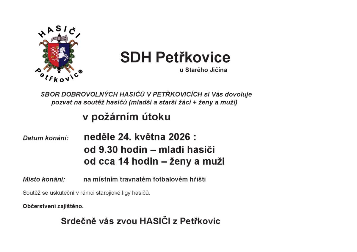 Soutěž v požárním útoku – Petřkovice – 24.5.2026
