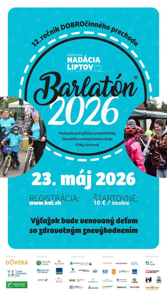 Oznamujeme občanom, že v sobotu 23. mája 2026 bude cez našu obec prechádzať 12. ročník dobročinného prechodu Barlatón 2026.
