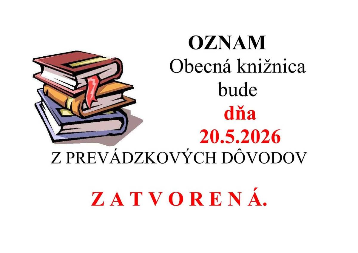 OZNAM-Knižnica ZATVORENÁ-20.5.2026