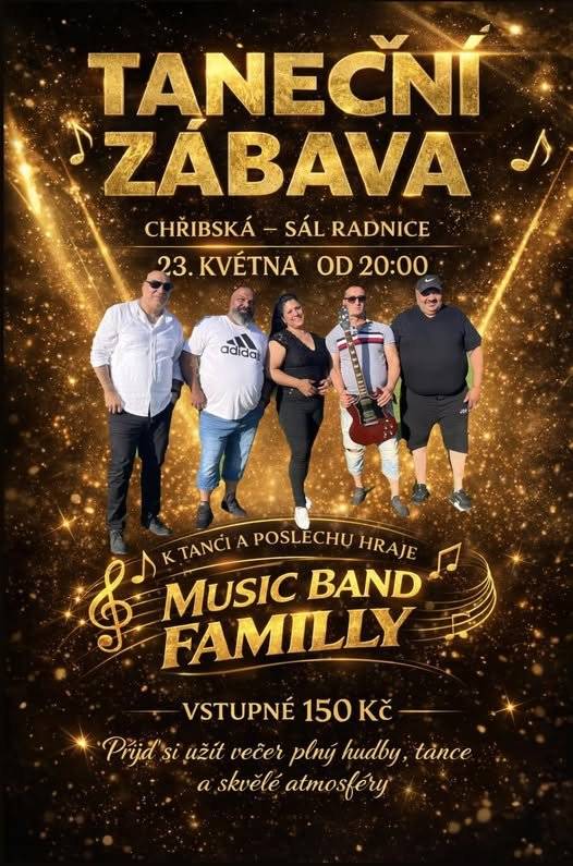 V sobotu 23. května si přijďte užít večer plný hudby a tance. Na sále v Radnici se od 20:00 hodin koná taneční zábava.  K tanci a poslechu hraje místní kapela Music Band Family🎷🎸🎤. Vstupné je 150,- Kč a lístky si můžete koupit nebo zarezervovat v Infocentru.