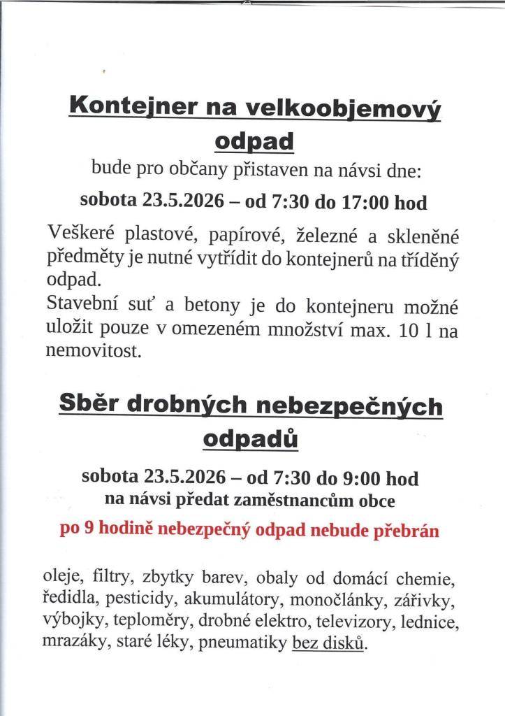 stavební suť a betony je možné uložit pouze v omezeném množství max 10 l na nemovitost