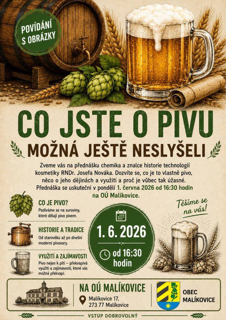 Přednáška - Co jste o pivu ještě neslyšeli.  Točené pivo samozřejmě bude také.