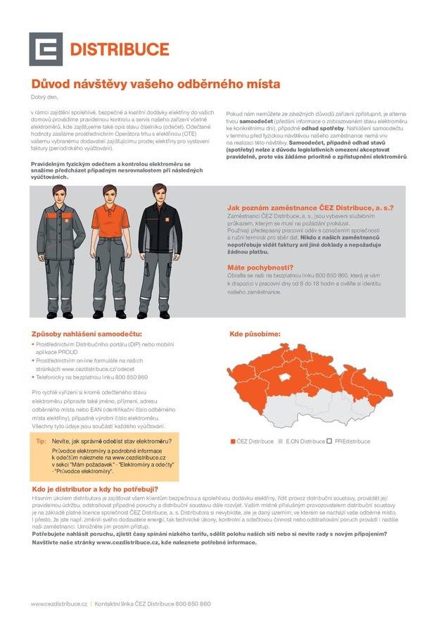 ČEZ Distribuce oznamuje, že u nás v obci provede ve dnech 21. a 22. května 2026 odečet měřidel - elektroměrů. Odečet bude provádět pověřený pracovník ČEZu vybavený průkazkou a patřičným oprávněním. Půjde o paní Denisu Knap. Kontaktní telefon 792 330 486.