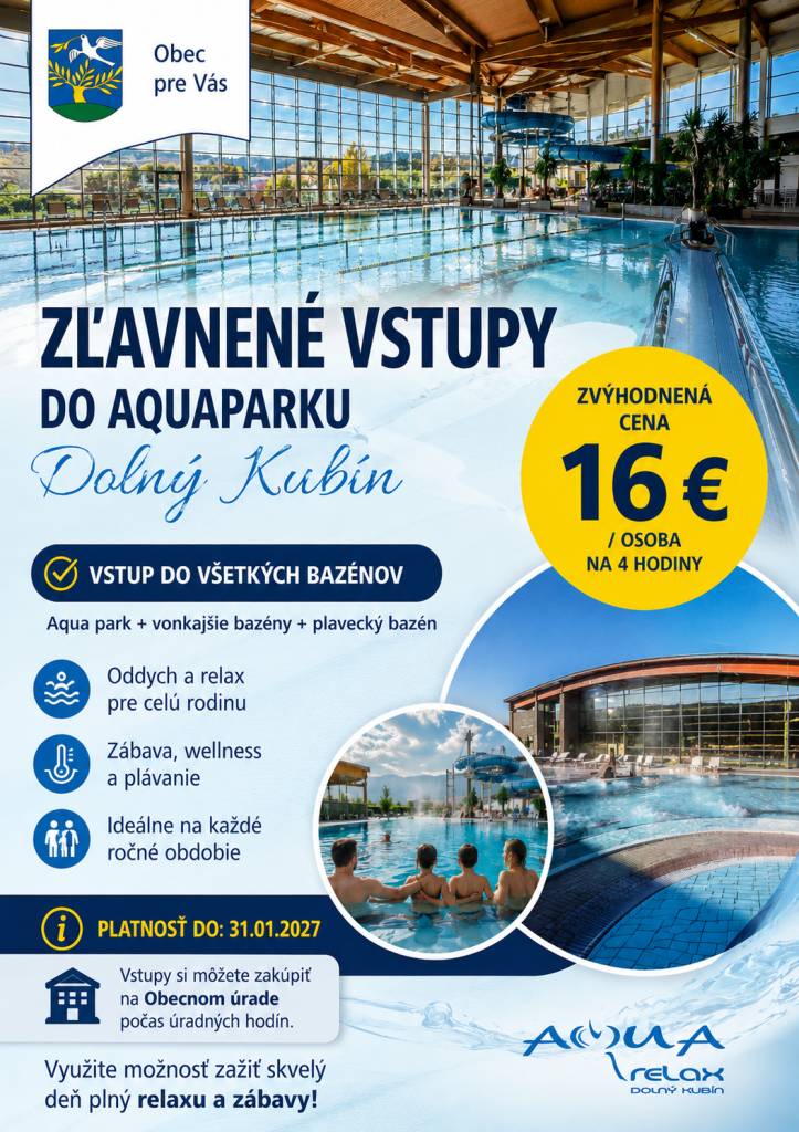 Získajte zľavnené vstupy do aqua parku, ktoré zahŕňajú vonkajšie a plavecké bazény. Oddych a relax pre celú rodinu sú zaručené, ideálne na každé ročné obdobie.