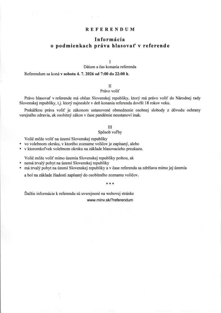 Informácia o podmienkach práva hlasovať v referende