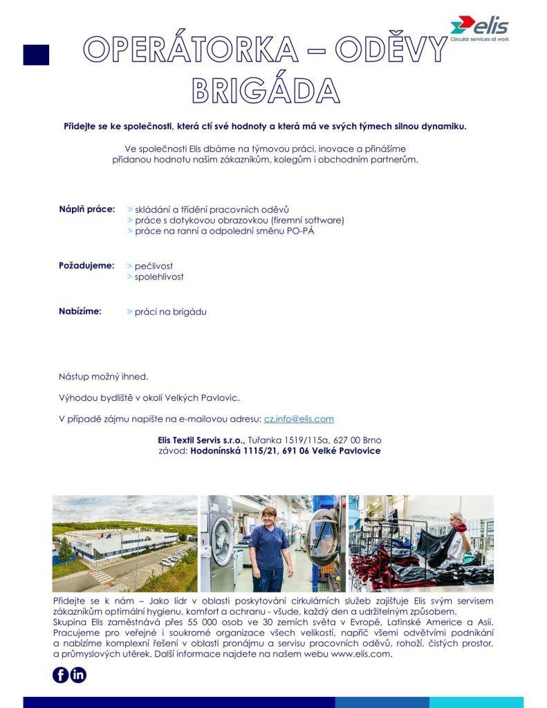 operátorka - oděvy brigáda