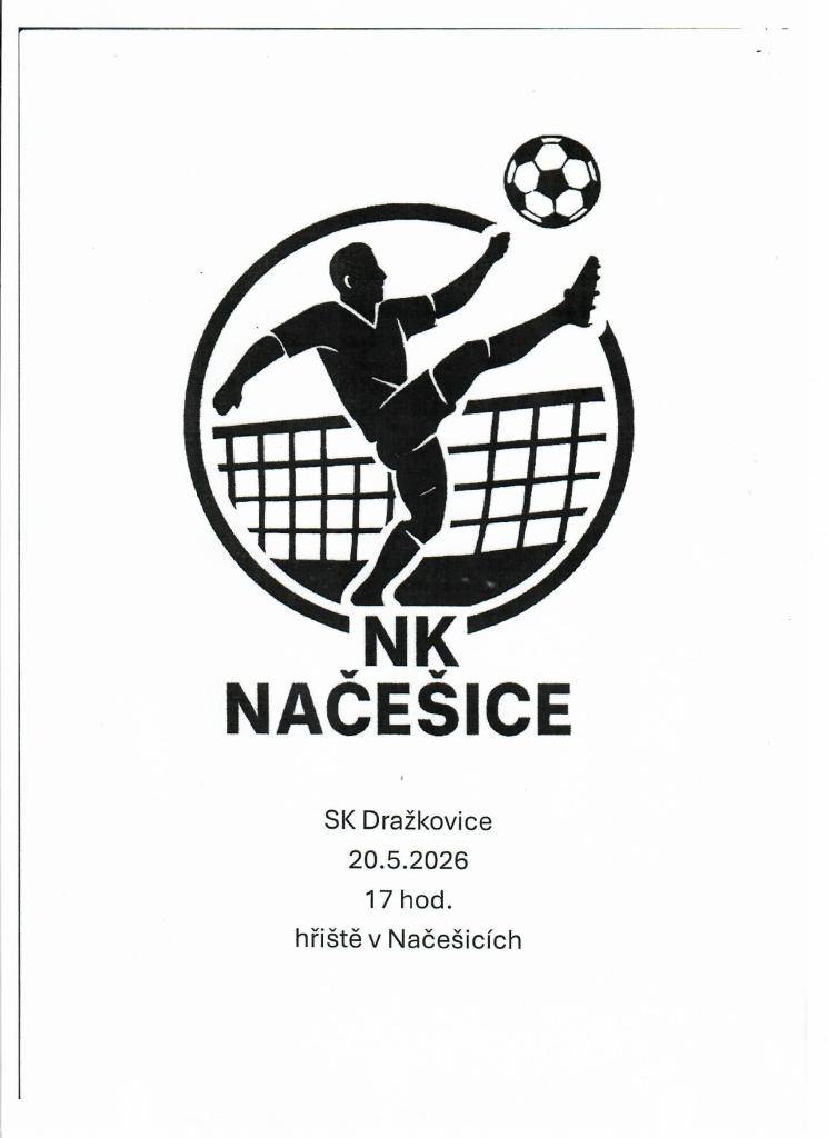 Ve středu 20. května 2026 se od 17:00 hod. hraje nohejbalové utkání mezi NK Načešice a Sk Dražkovice. Zveme všechny, aby přišli povzbudit své oblíbené týmy a užili si společenskou atmosféru.