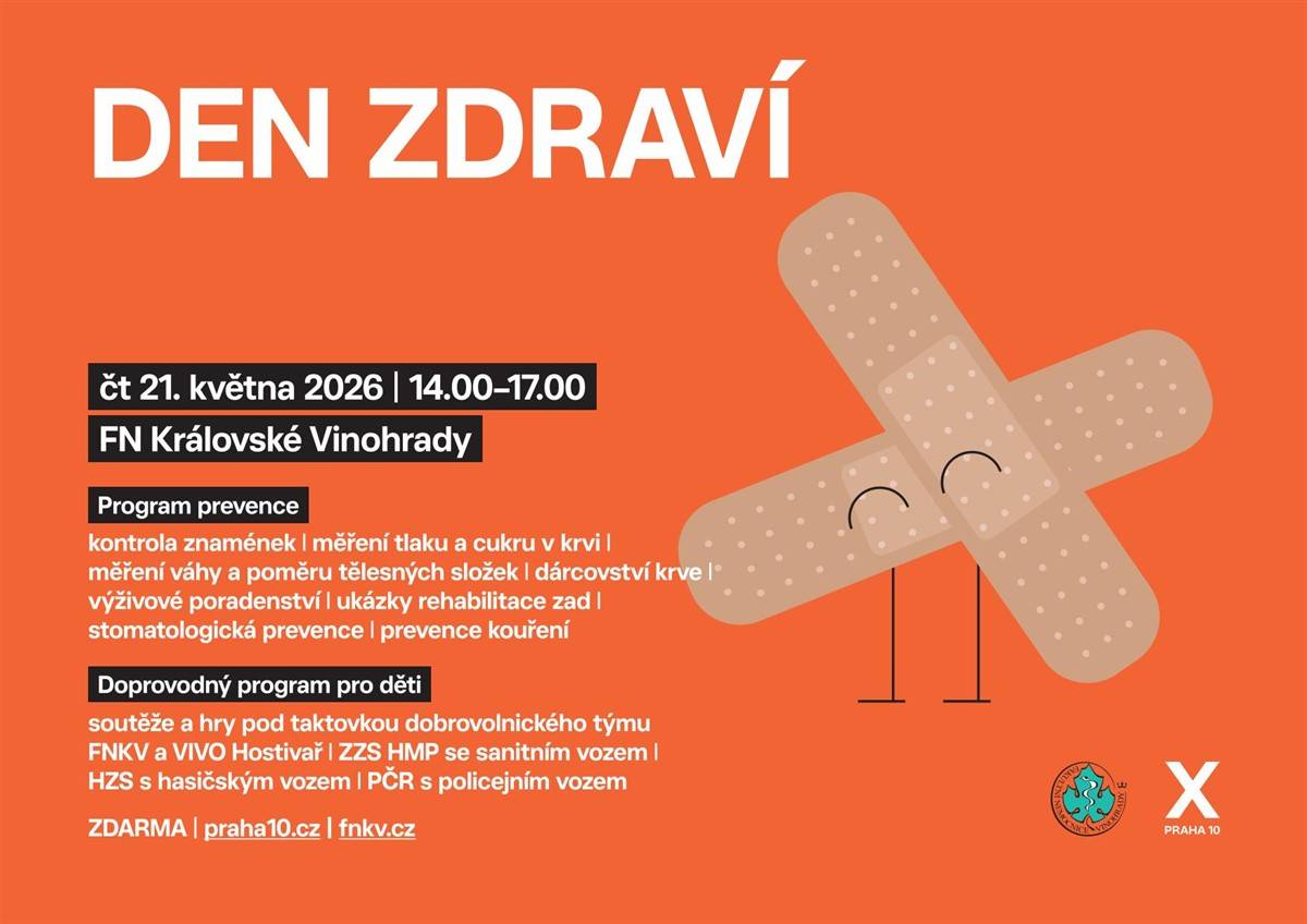 Třetí ročník preventivně-osvětové akce Den zdraví na Desítce proběhne letos ve čtvrtek 21. května od 14 do 17 hodin v areálu FN Královské Vinohrady, kde je připravený bohatý preventivně osvětový ...