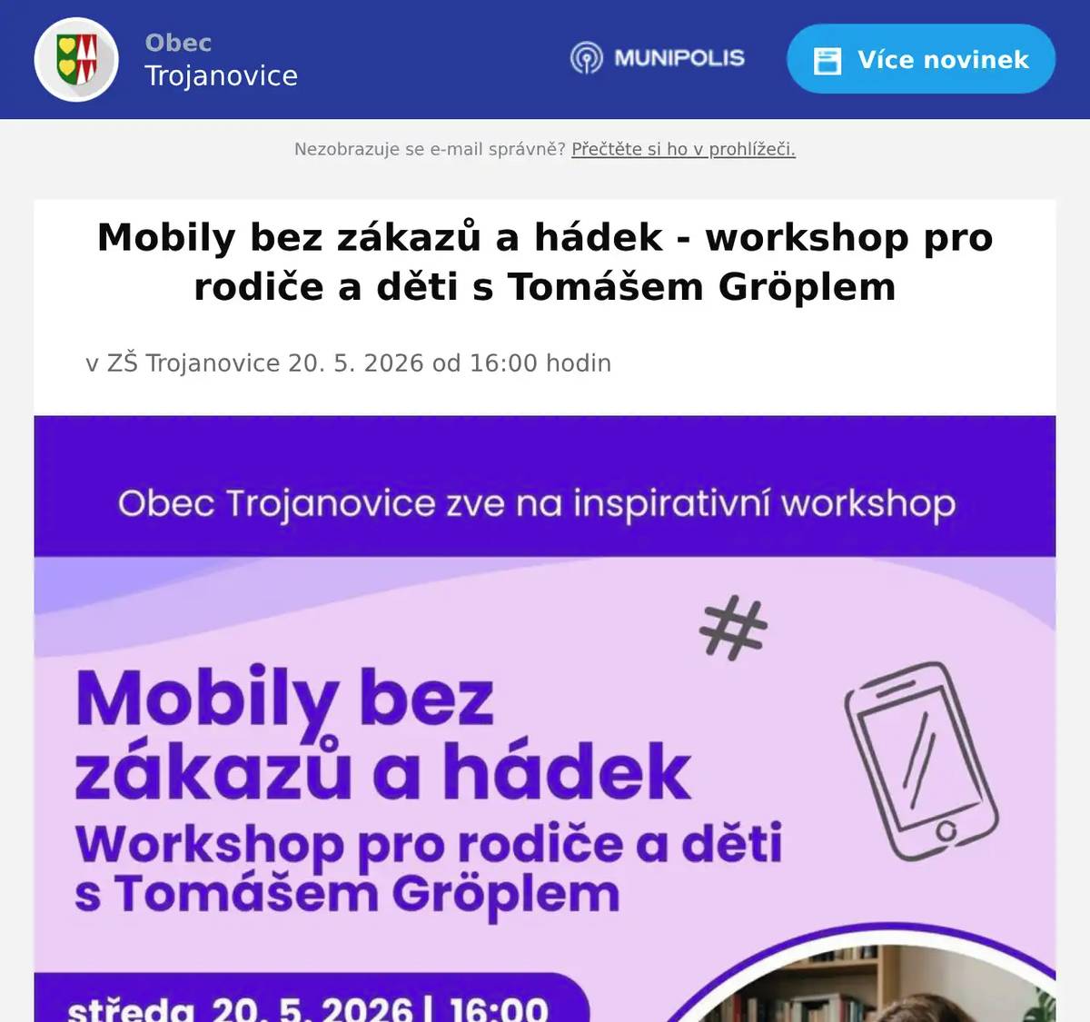 v ZŠ Trojanovice 20. 5. 2026 od 16:00 hodin