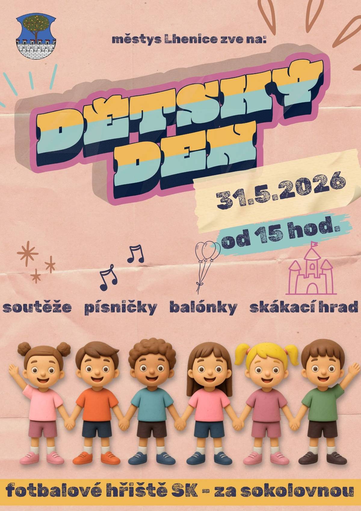Srdečně zveme v NEDĚLI 31. 5. od 15 hodin na dětský den s kapelou Myš & Maš, soutěžemi, písničkami, pohádkovou stezkou, skákacím hradem a dalším. Možnost opéct si buřtíky (vlastní). V případě velké nepřízně počasí bude akce přesunuta do sokolovny.