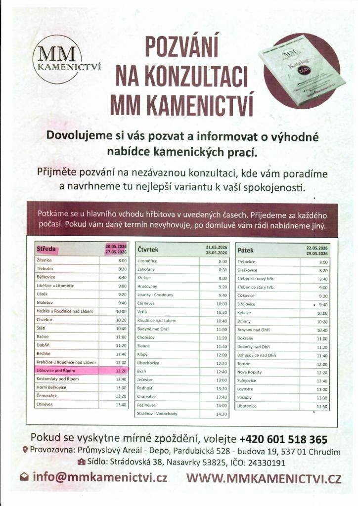 Dovolujeme si vás pozvat a informovat a výhodné nabídce kamenických prací.  Ceník v příloze