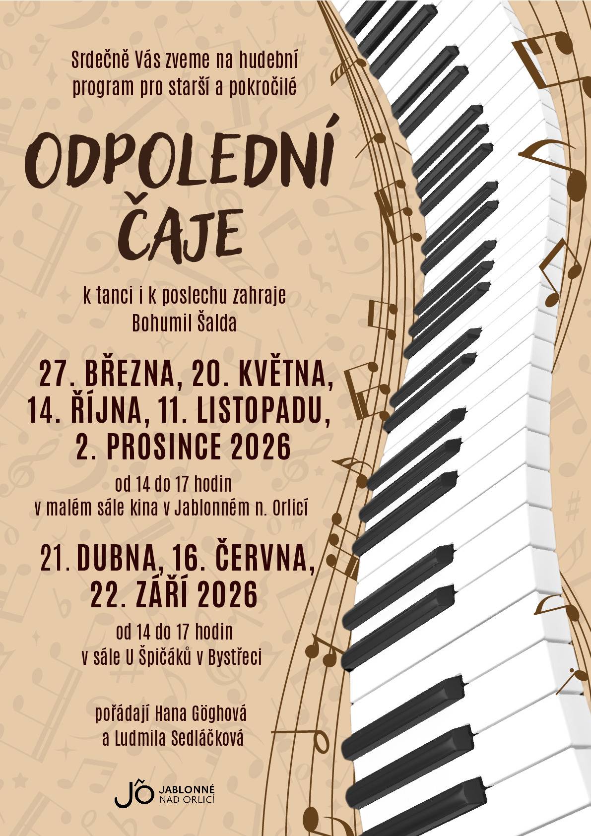 Přijměte pozvání na další taneční odpoledne s živou hudbou! Odpolední čaje pro starší a pokročilé se konají ve středu 20. května v malém sále kina.