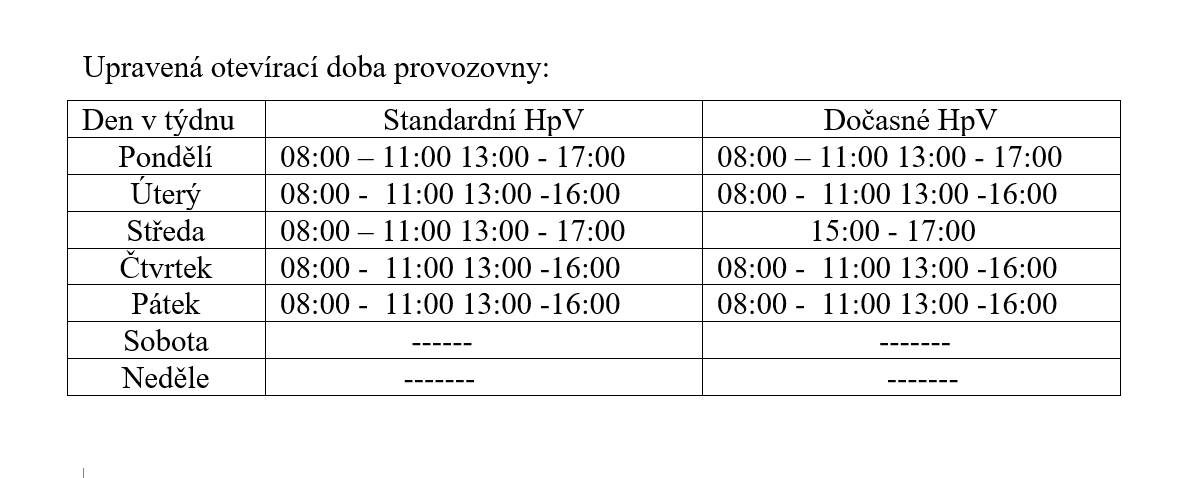 Rozsah hodin pro veřejnost bude omezen na nezbytně nutnou dobu dne 20.5.2026 z provozních důvodů.