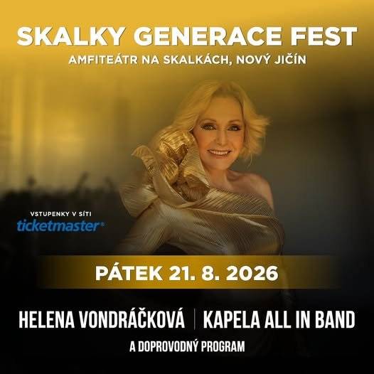 Na pódiu zazáří česká hudební ikona Helena Vondráčková s kapelou Charlie Band. Připravte se na večer plný hitů, které zná úplně každý. Energii mladé generace přiveze perspektivní kapela All In Band. Chybět nebude ani doprovodný program, zóna s občerstvením a atmosféra, kterou Nový Jičín ještě nezažil. Cena se odvíjí podle počtu přihlášených. Přihlásit se může kdokoliv, není podmínkou seniorský věk. V případě zájmu nad 10 osob zajistíme autobusovou dopravu. Pokud bude počet nižší, jsme schopni nabídnout alespoň zvýhodněné vstupné bez dopravy za cenu 590 Kč. Termín přihlášek je do 31.5.2026. Kontakt: info@skalkyfest.cz, pavlikova@ihustopece.cz, 581 626 111.