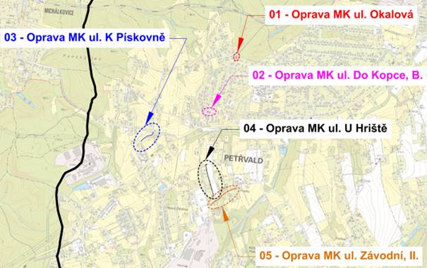 V termínu do 31.8.2026 bude společností STRABAG a.s., realizována oprava místních komunikací.  Z tohoto důvodu bude na níže uvedených částech komunikací omezen provoz, a to na:  ul. Okalová – slepá ulička k nemovitosti s č.p. 1677 ul. Do Kopce, část B – slepá ulička k nemovitosti s č.p. 1711 ul. K Pískovně – od křižovatky s ul. Michálkovická po nemovitost s č.p. 1517 ul. U Hřiště – od nemovitosti s č.p. 1253 po křižovatku s ul. Polní ul. Závodní, část II. – od křižovatky s ul. U Hřiště po křižovatku u nemovitosti s č.p. 1889 ul. Bučinská, část I. – od křižovatky s ul. Ráčkova po nemovitost s č.p. 2425  Dané úseky místních komunikací jsou vyznačeny v přiložené mapě. V rámci stavby bude vhodným technickým opatřením zachován průjezd integrovaného záchranného systému, včetně svozu odpadů.   Vlastníci přilehlých nemovitostí budou realizační firmou vyrozuměni o době trvání omezení. Vzhledem k tomu, že se jedná o rozsáhlou akci, žádáme občany okolních nemovitostí o shovívavost a řidiče o dodržování snížené rychlosti.