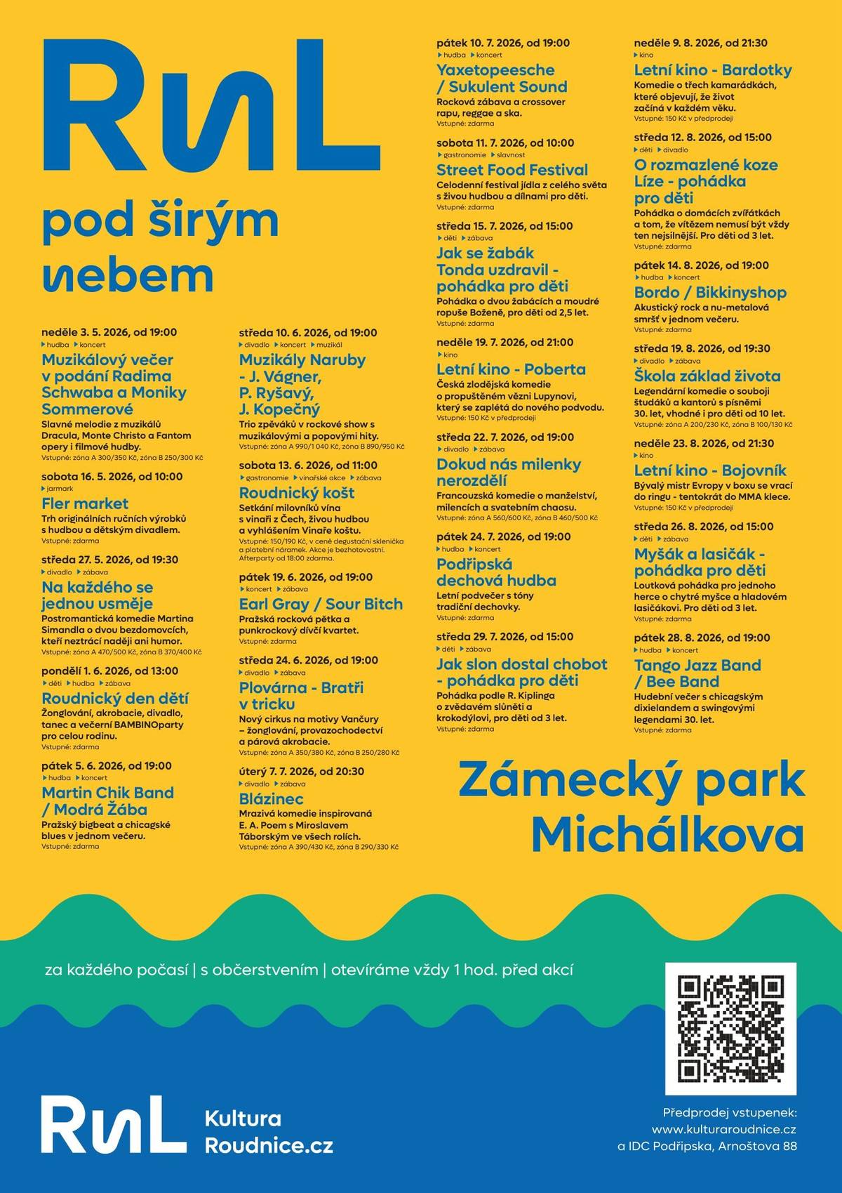 🌳 Zámecký park v Michálkově ulici ožívá akcemi!  Do konce srpna jich tu Říp, o.p.s., v rámci projektu Roudnice pod širým nebem, pořádá hned třiadvacet. Divadla, koncerty, letní kina, festivaly jídla a pití i pohádky pro děti. Více než polovina z akcí je navíc ZDARMA. 🆓 Kompletní nabídku najdete na www.kulturaroudnice.cz.
