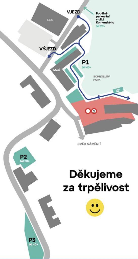 od pondělí 18. května 2026 začne první etapa revitalizace parkovací plochy vedle městského úřadu v Broumově