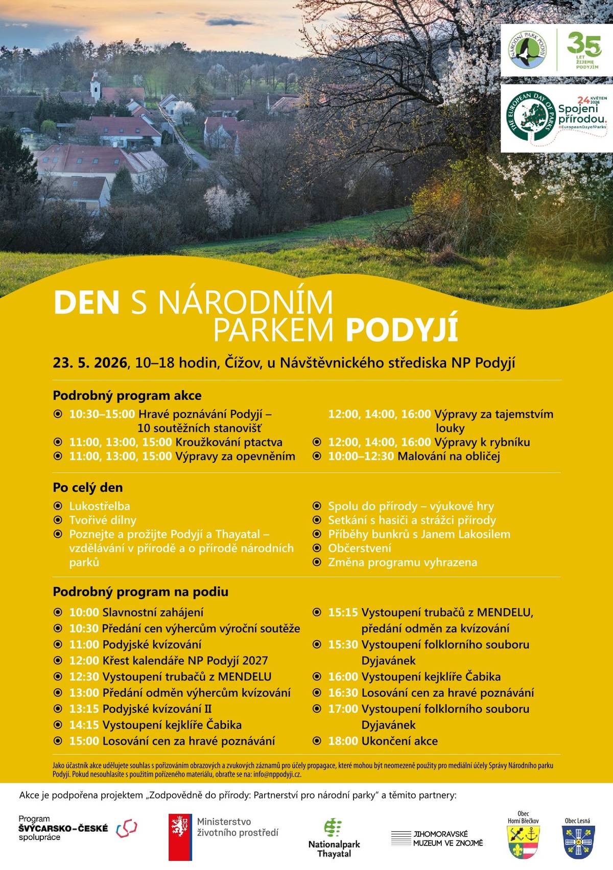 23.5.2026, 10-18 hodin, Čížov, u Návštěvnického střediska NP Podyjí.