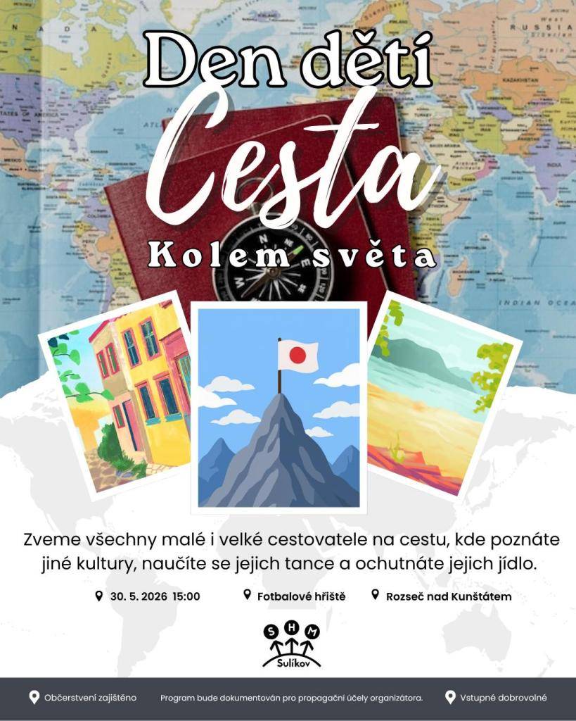 SHM Sulíkov zve na Den dětí, který se uskuteční v sobotu 30.5.2026 od 15.00 na fotbalovém hřišti v Rozseči.