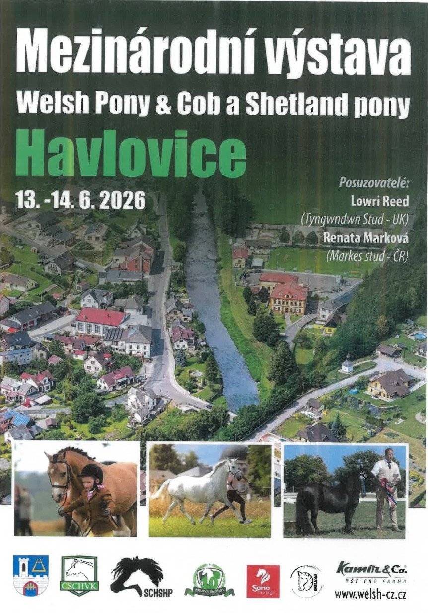 O víkendu 13.–14. června 2026 se v Havlovicích uskuteční Mezinárodní výstava Welsh Pony & Cob a Shetland pony🐴. Návštěvníci se mohou těšit na krásné koně a poníky, chovatelské přehlídky i účast posuzovatelů z ČR a Velké Británie. Přijďte si užít jedinečnou atmosféru jezdecké akce do Havlovic!
