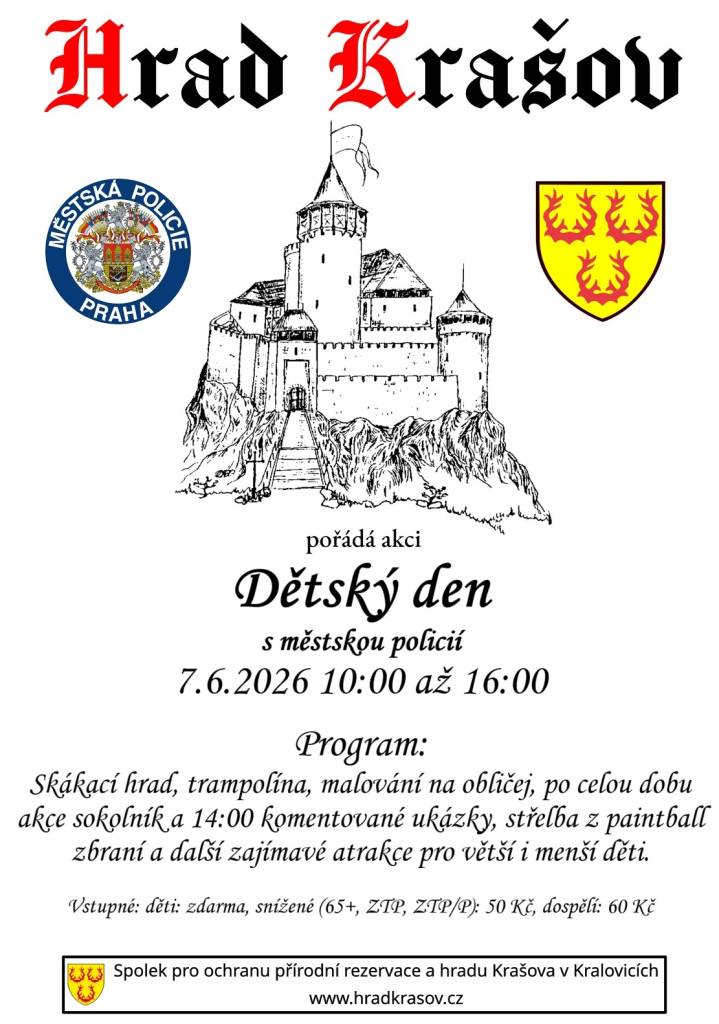 Hrad Krašov - dětský den dne 7.6.2026 od 10-16 hod  viz plakát