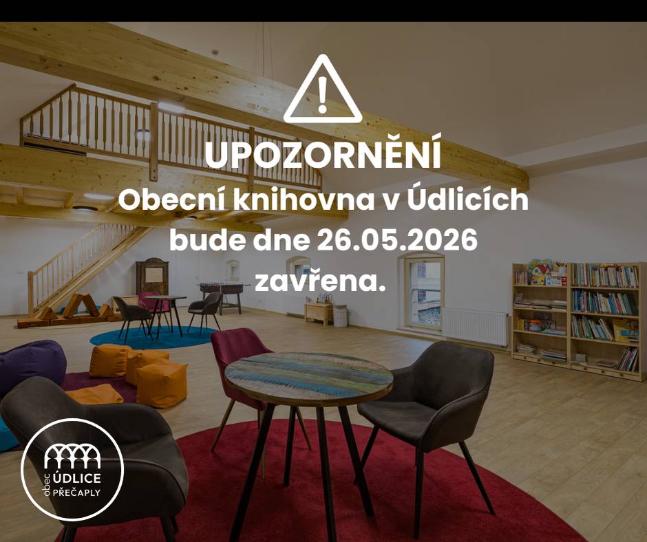 Vážení občané, dne 26.05.2026 bude obecní knihovna v Komunitním centru Křižovatka uzavřena. Děkujeme za pochopení.